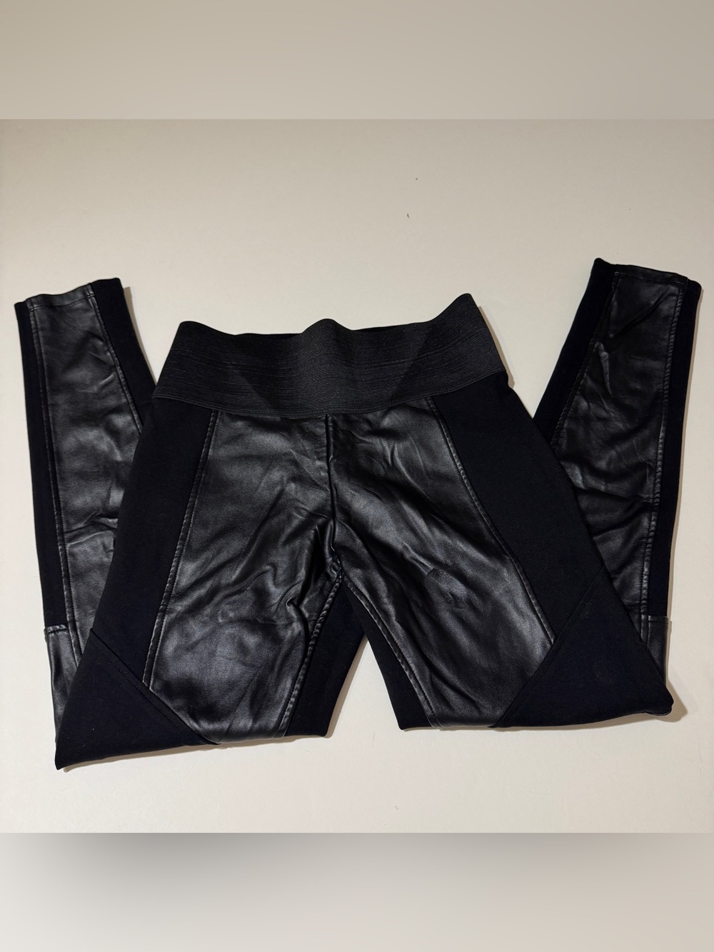 miami Black High-Waist Leggings with Faux Leather Panels